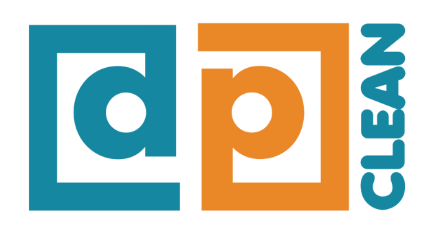 Cette image représente un "D" couleur vert d'eau et un "P" couleur orange avec le mot "clean" apposé sur le côté droit à la verticale, pour former le logo DPclean qui est une entreprise de nettoyage dans le département 87 en Haute-Vienne.
